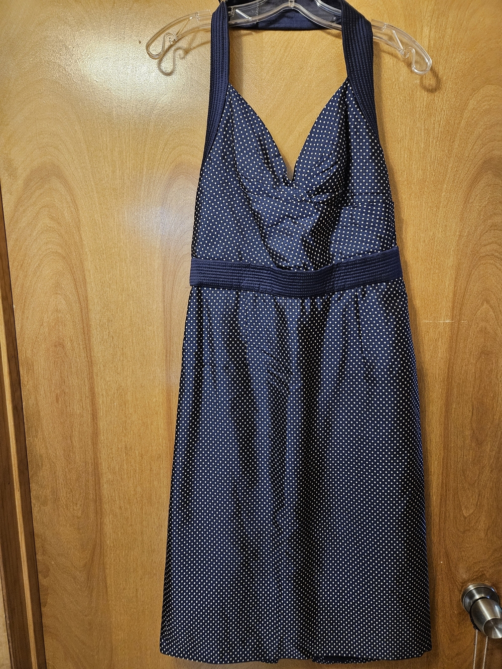 Alexander McQueen Navy Blue Polka Dot Backless Halter Dress